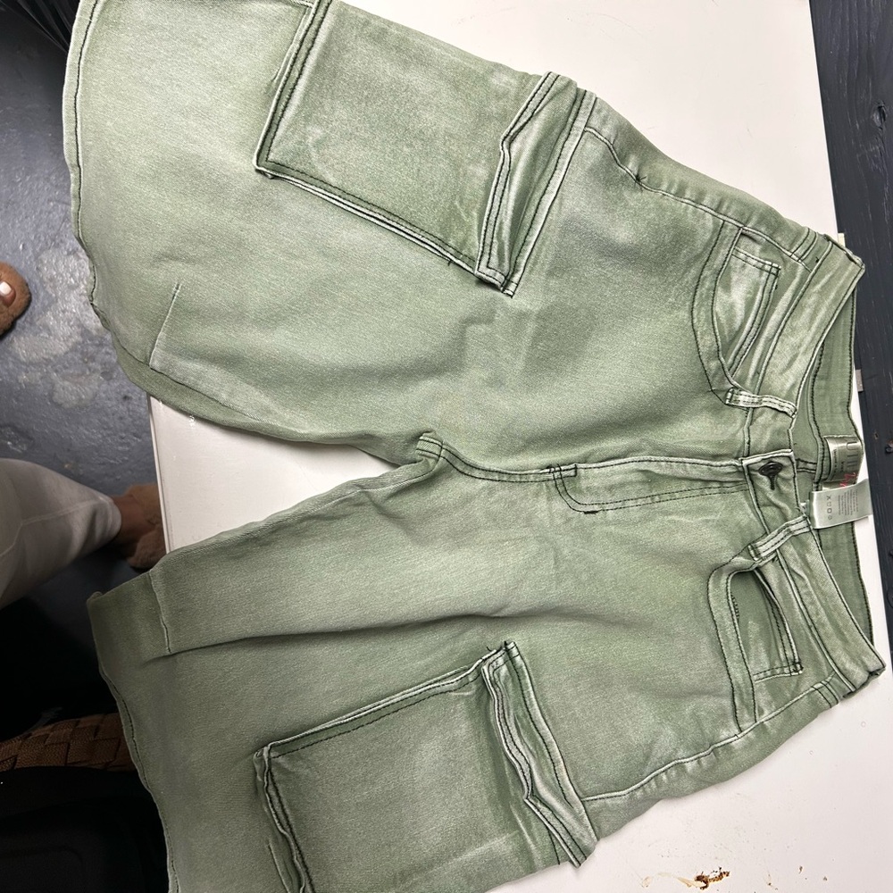 YMI Light Olive Green Denim Shorts with Button Fly